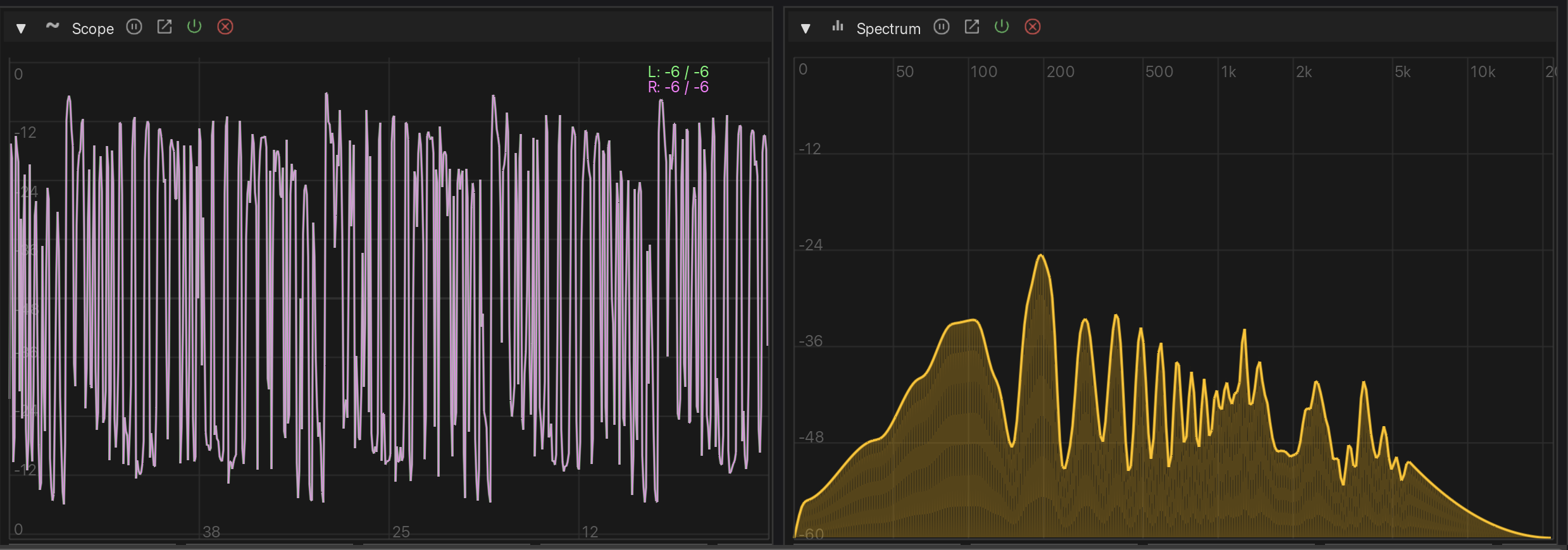 Oscilloscope and Spectrum analyzer panels