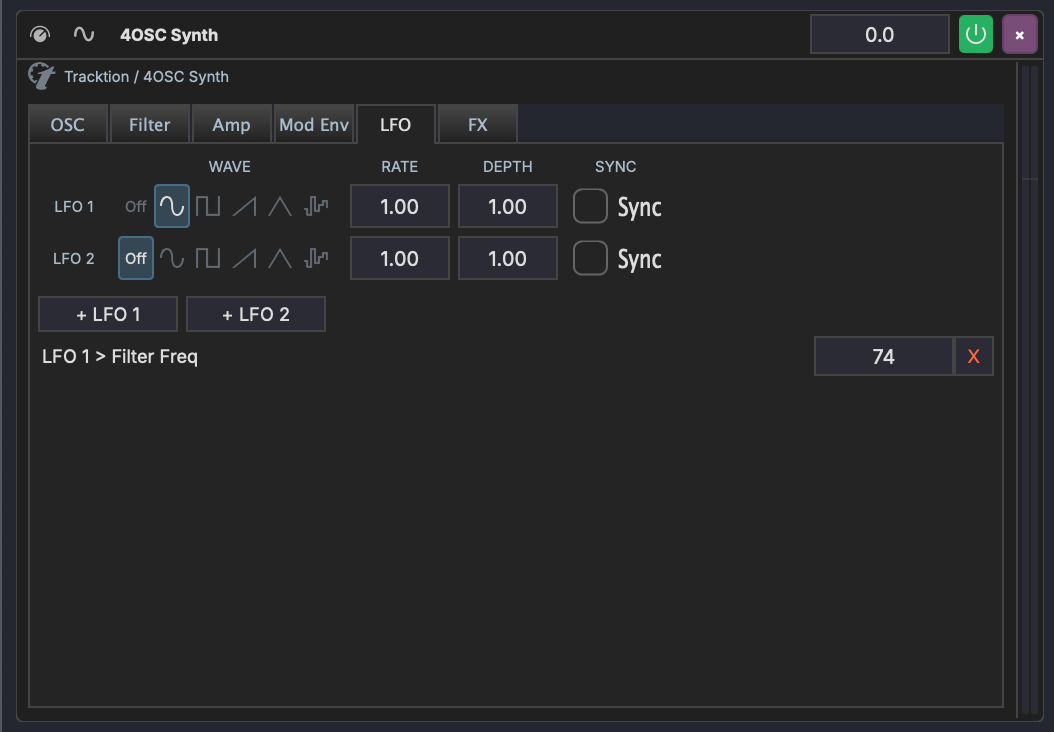 4OSC Synth — LFO Tab