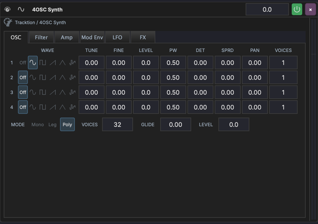 4OSC Synth — OSC Tab