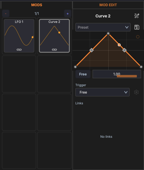 Mods panel — one LFO targeting another LFO's Rate